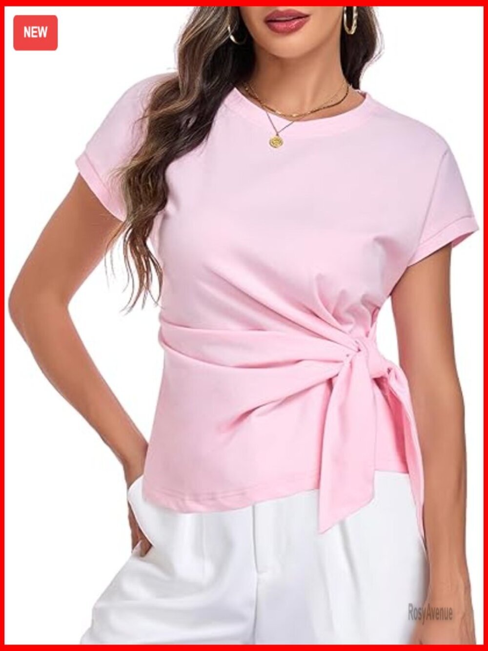 Cap Sleeve Tie Waist T-Shirt Blouse Dressy Casual Loose Fit Work Tee